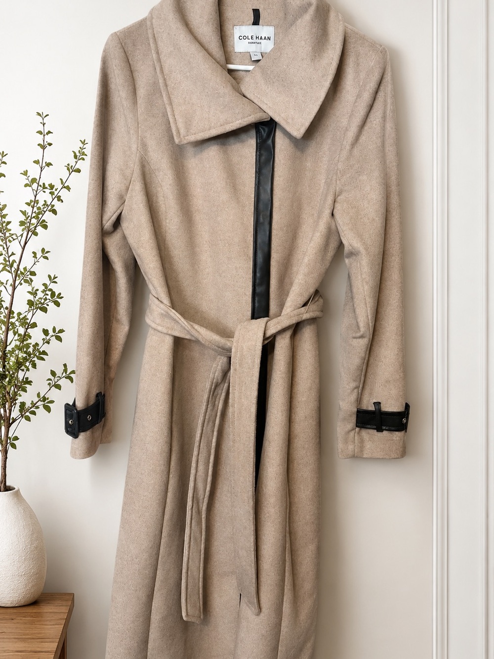 Cole Haan Taupe Trench Coat with Black Trim